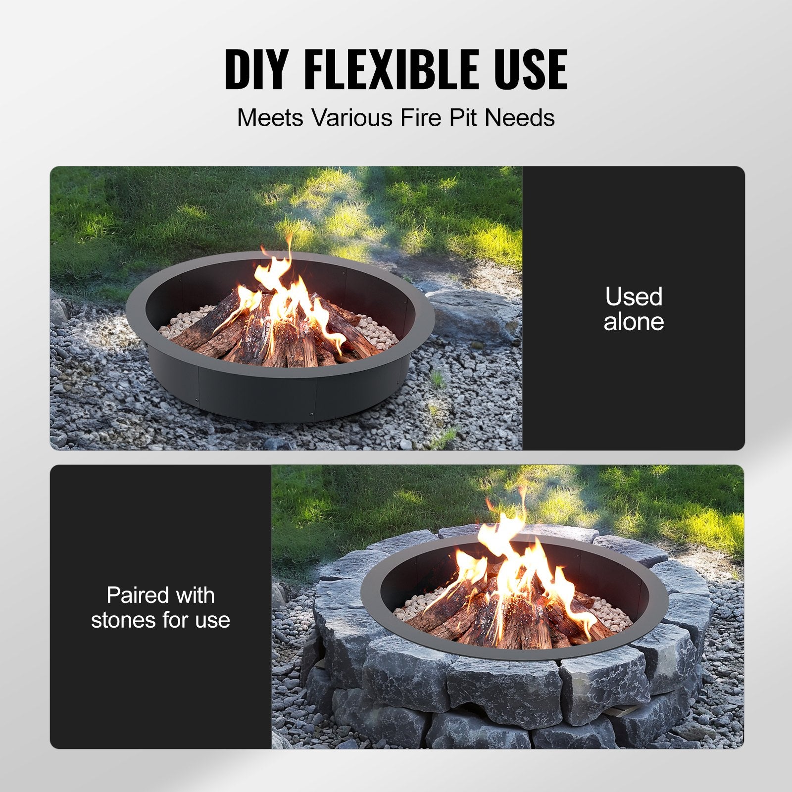 VEVOR Fire Pit Ring, 40-Inch Outer/36-Inch Inner Diameter, 10inch Height 2.5mm Thick Fire Pit Insert, Heavy Duty Carbon Steel Liner DIY Campfire Ring above or In-Ground, for Outdoor Camping, Bonfires