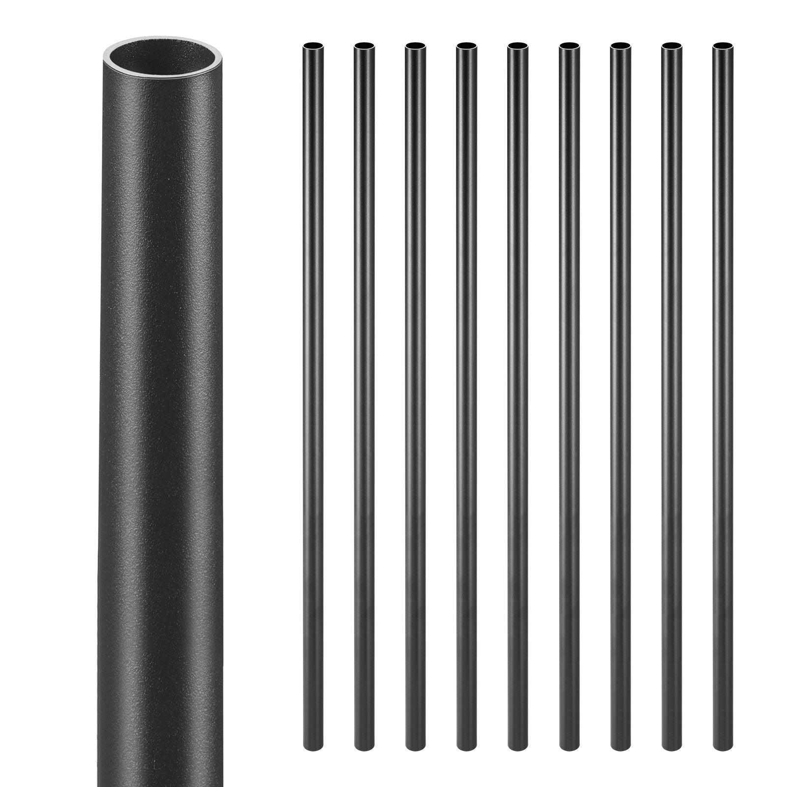 VEVOR Staircase Balusters 51 Pack, 660 mm Aluminum Stair Balusters, 19 mm Water-Proof Round Metal Spindle Railing, Hollow Deck Railing with Rail Caps & Screws for Stairs, Porch, Patio, Fence, Black