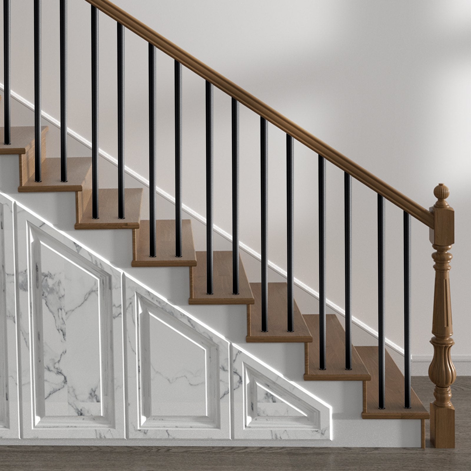 VEVOR Staircase Balusters 51 Pack, 660 mm Aluminum Stair Balusters, 19 mm Water-Proof Round Metal Spindle Railing, Hollow Deck Railing with Rail Caps & Screws for Stairs, Porch, Patio, Fence, Black