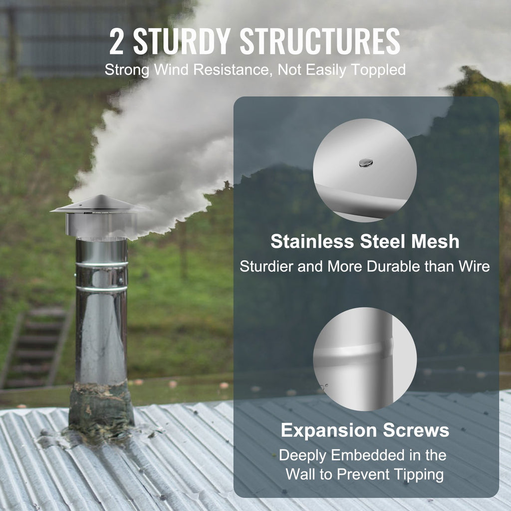 VEVOR Chimney Cap 6-inch 304 Stainless Steel Round Roof Rain Cap Cover Silver
