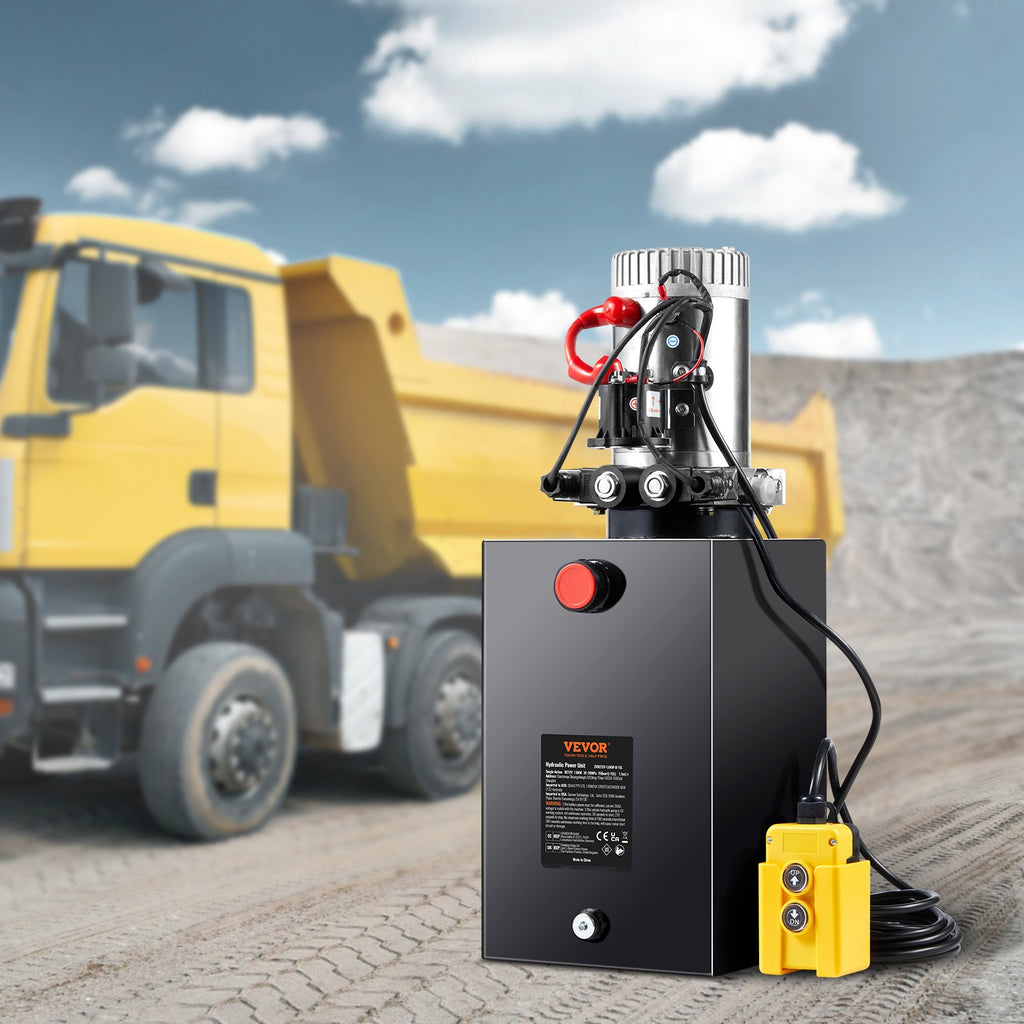 VEVOR Hydraulic Pump 15 Quart Double Acting Dump Trailer Pump Power Unit DC 12V