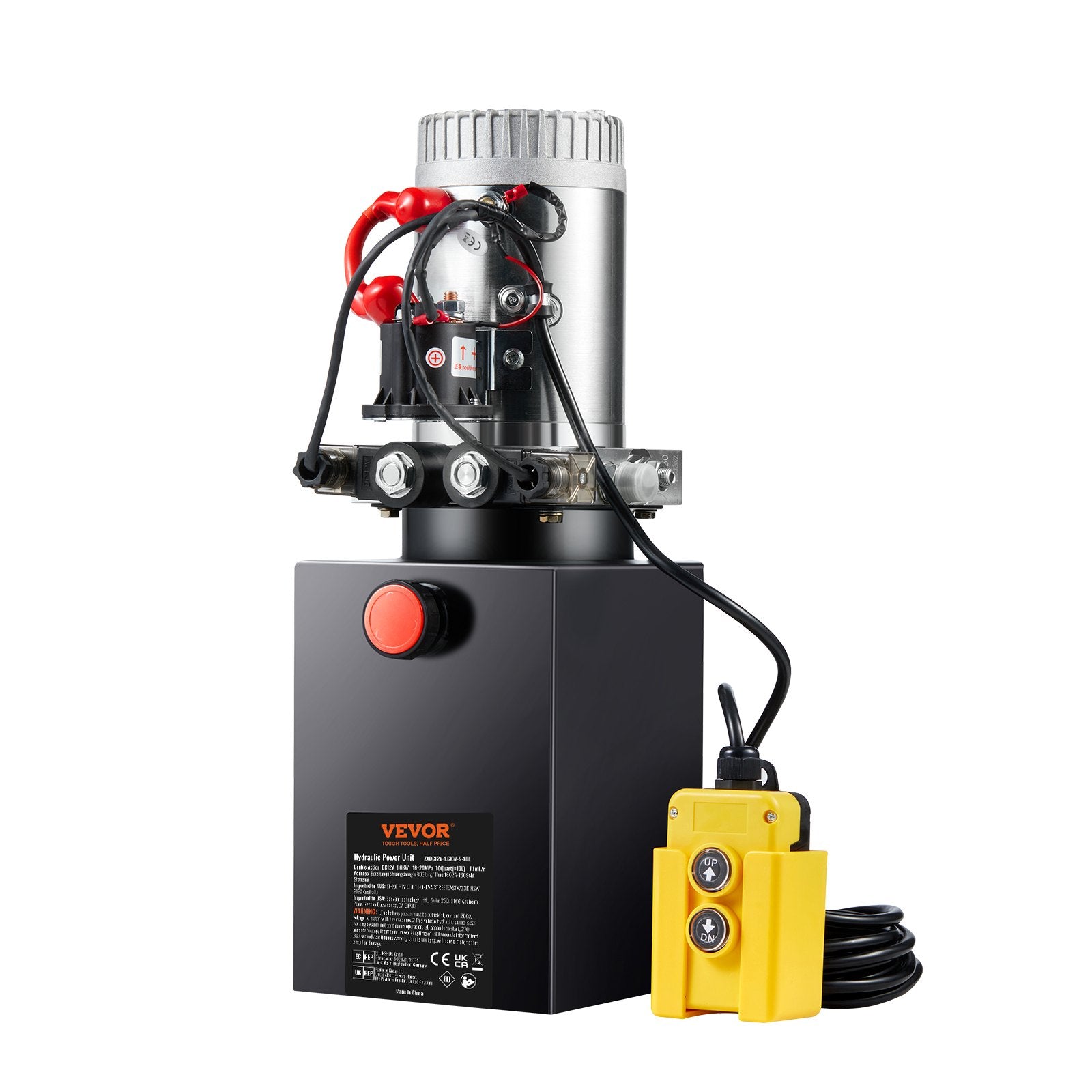 VEVOR Hydraulic Pump, 10 Quart Hydraulic Power Unit, Double Acting Dump Trailer Pump, 0.91 GPM Flow Rate, 3200 PSI Max Relief Pressure, DC 12V Hydraulic Pump for Dump Trailer Car Lifting