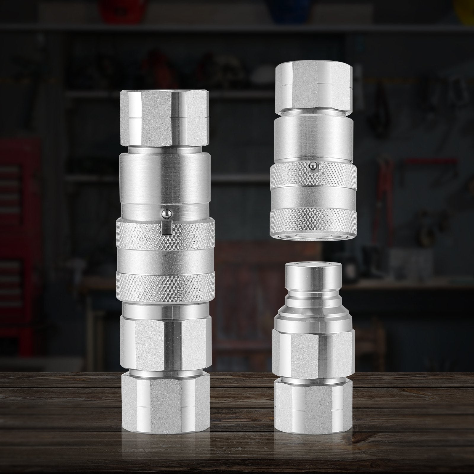 VEVOR 1/2" Flat Face Hydraulic Couplers 1/2" NPT Skid Steer Couplers 4 Dust Caps