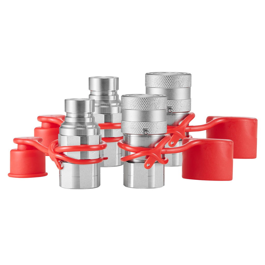 VEVOR 1/2" Flat Face Hydraulic Couplers 1/2" NPT Skid Steer Couplers 4 Dust Caps