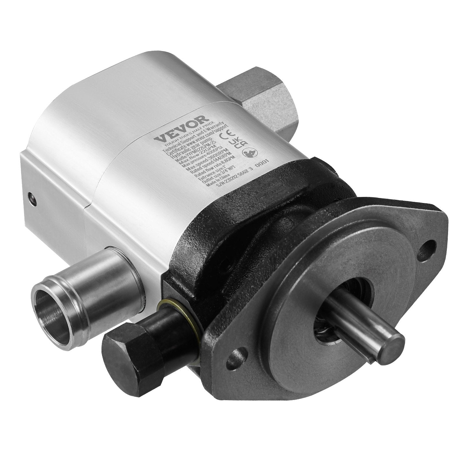 VEVOR Hydraulic Log Splitter Pump, 22GPM, 2 Stage 4000PSI Wood Log Splitter Pump, 1'' Inlet 3/4'' NPT Outlet 3600 RPM Aluminum Hydraulic Gear Pump, for Small Engine Mounting Log Splitters Snowplow