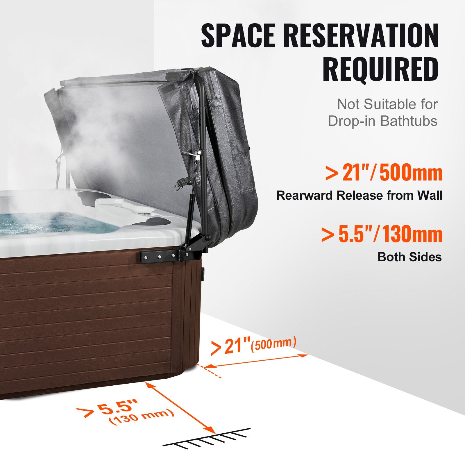 VEVOR Hot Tub Cover Lift, Spa Cover Lift, Hydraulic, Width 175.26cm - 254.11cm Adjustable, Installed on Both Sides at the Top, Suitable for Various Sizes of Rectangular Bathtubs, Hot Tubs, Spa