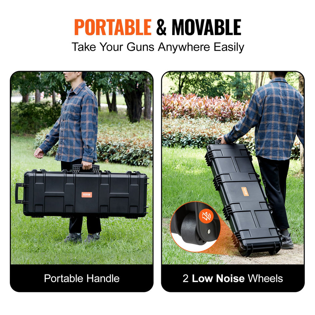 VEVOR Rifle Case, Rifle Hard Case with 3 Layers Fully-protective Foams, 42 inch lockable Hard Gun Case with Wheels, IP67 Waterproof & Crushproof, for Two Rifles or Shotguns, Airsoft Gun