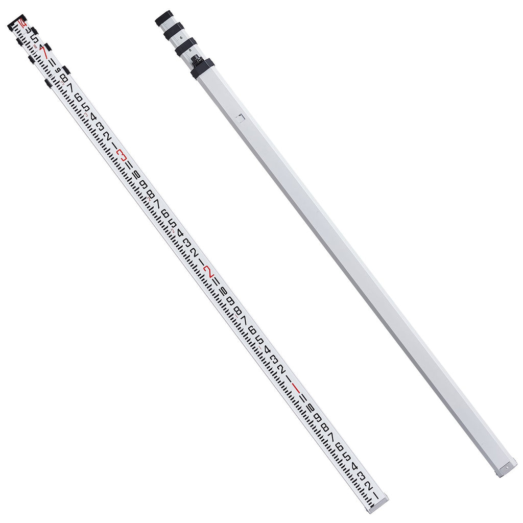 VEVOR Aluminum Grade Rod, 14-Feet/8ths 4 Sections Telescopic Measuring Rod, Double-Sided Scale 1/8in Leveling Rod Stick, Aluminum Alloy Survey Rod w/ Bubble Level &Carrying Bag for Houses,Walls,Floors