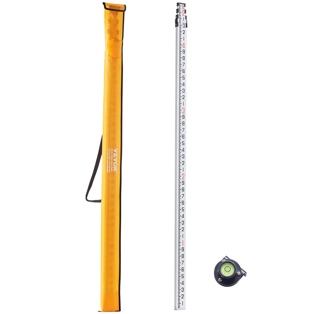 VEVOR Measuring Rod 16-Feet/10ths 4 Sections Telescopic Grade Rod 1/10ft w/ Bag