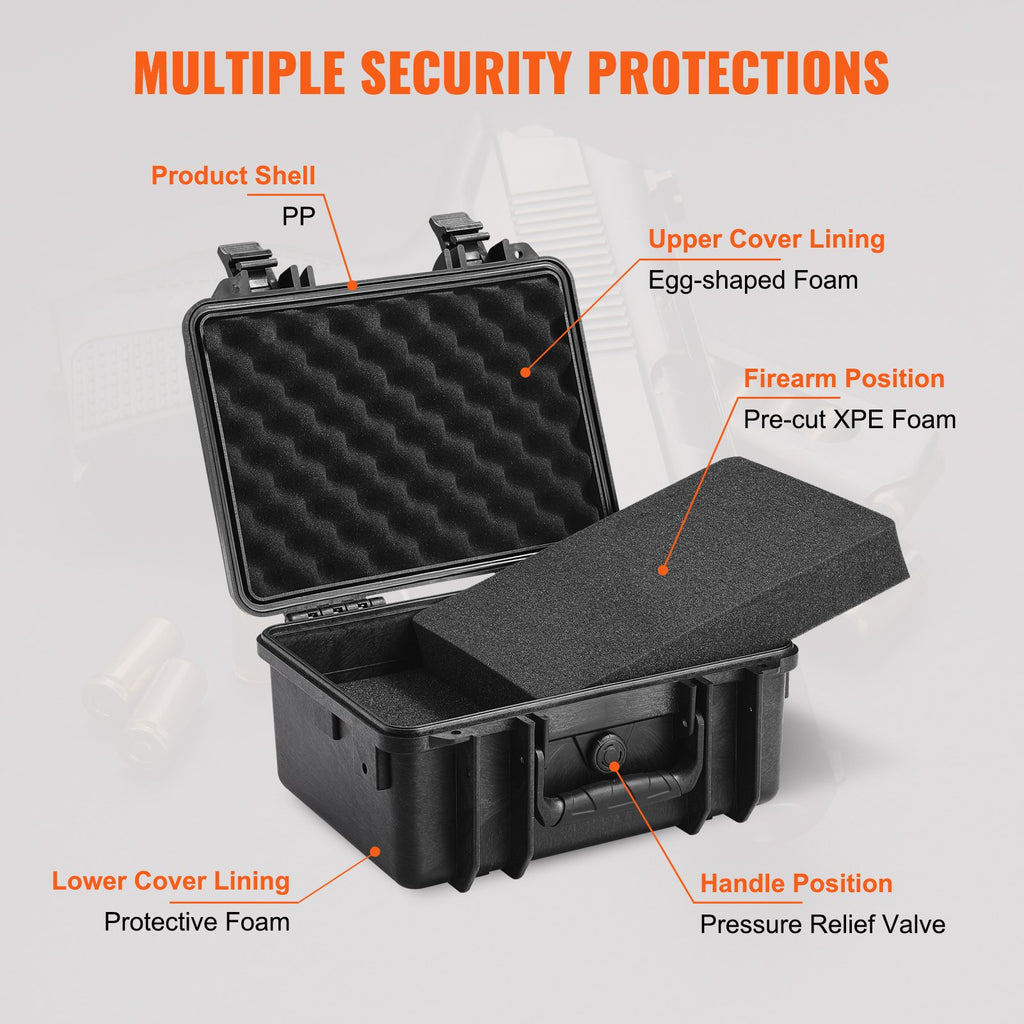 VEVOR Hard Pistol Cases with Pre-cut PU Foam, Waterproof & Dustproof Hard Gun Case for 2 Pistol, 14.1×11.5×7.6 in Lockable Pistol Case, Black