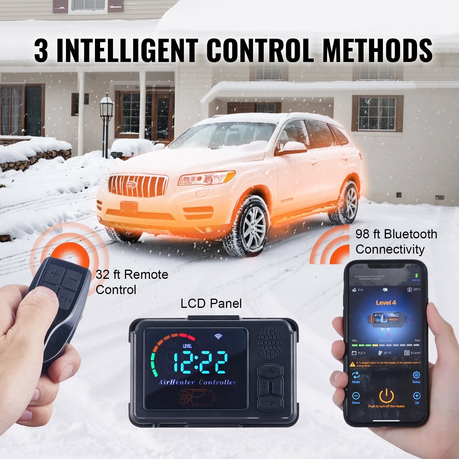 VEVOR 8 KW Diesel Air Heater, Bluetooth App Control All-on-one Diesel Heater with Automatic Altitude Adjustment, Remote Control and LCD, Portable Parking Heater for Home RV Trailer Camper Van Boat