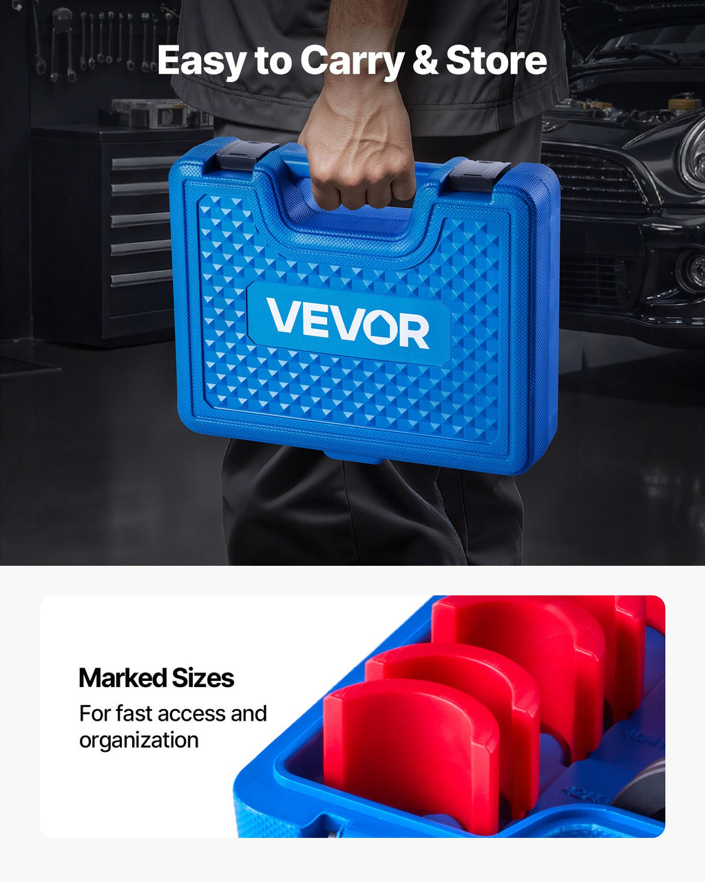 VEVOR Bearing Press Kit, 14 Pcs, Bearing Race and Seal Driver Set with Bushings and Adapters, Bushing Driver Tool Set, Heavy Duty Carbon Steel Seal Removal Installation Tool Kit with Storage Case