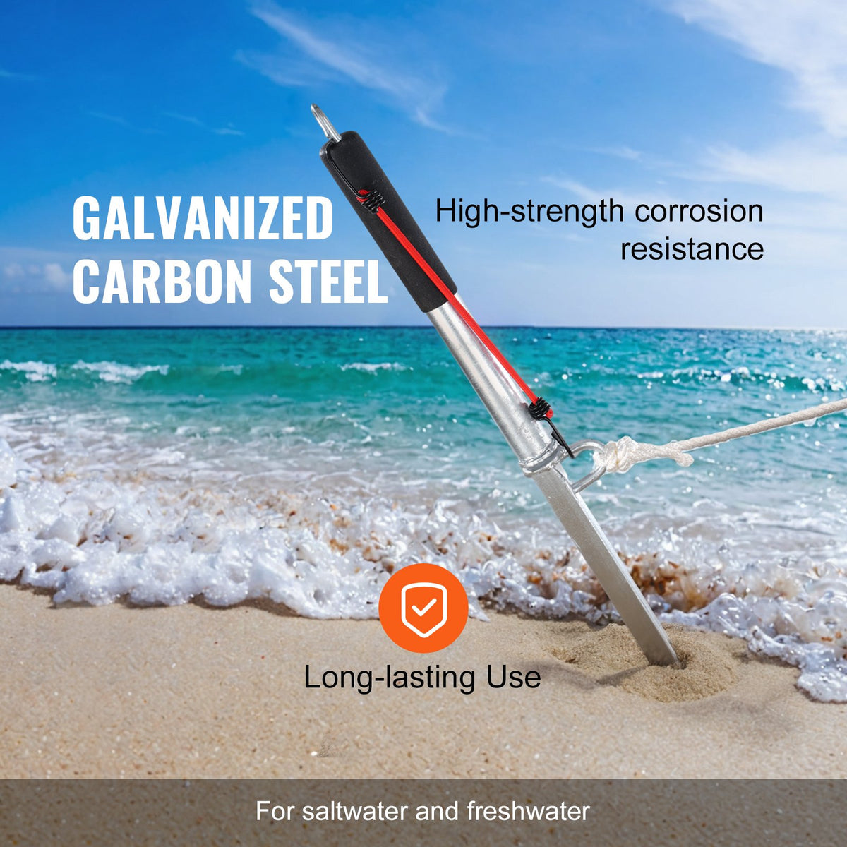 VEVOR Sand Spike Boat Anchor Pole, 36" Galvanized Carbon Steel Slide Anchor Shore Spike, Self-Hammering Beach Spike Anchor for Small Boat Jetski Pontoon Kayak, with Oxford Storage Bag and Bungee Cord