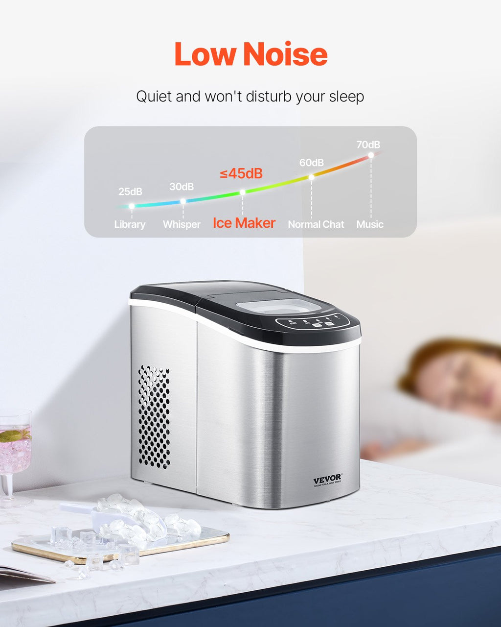 VEVOR Portable Countertop Ice Maker 33Lbs/24H Self-Cleaning with Scoop Basket