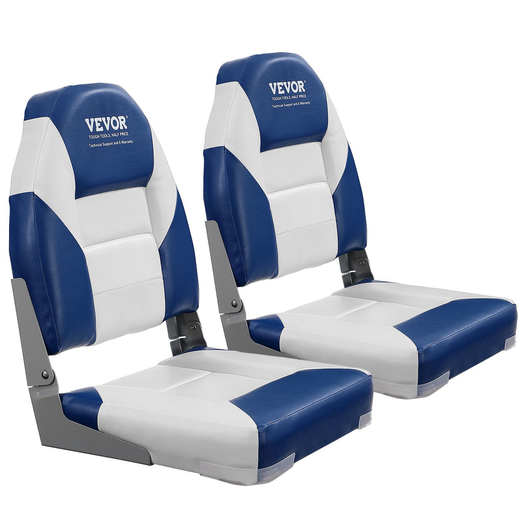 VEVOR Boat Seats, 555 mm High Back Boat Seat, Folding Boat Chair with Thickened Sponge Padding and Hinge, Fold-Down Boat Captain Chairs for Fishing Boat, Sightseeing Boat, Speedboat, Canoe, 2-Pack