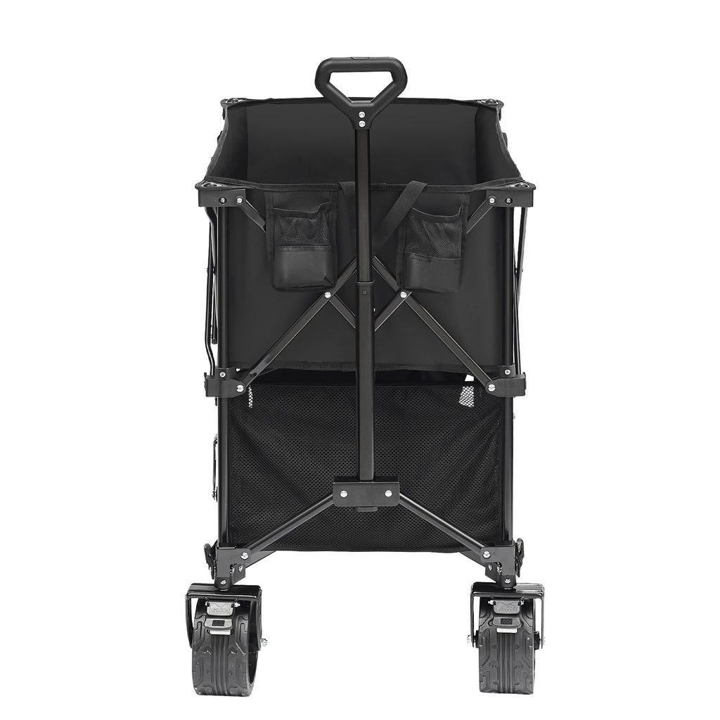 VEVOR Foldable Double Decker Wagon, 400L Collapsible Wagon Cart with All-Terrain Wheels, Heavy Duty Folding Wagon Cart 350-450 lb Weight Capacity for Camping, Shopping, Garden, 52" Extra Long Extender