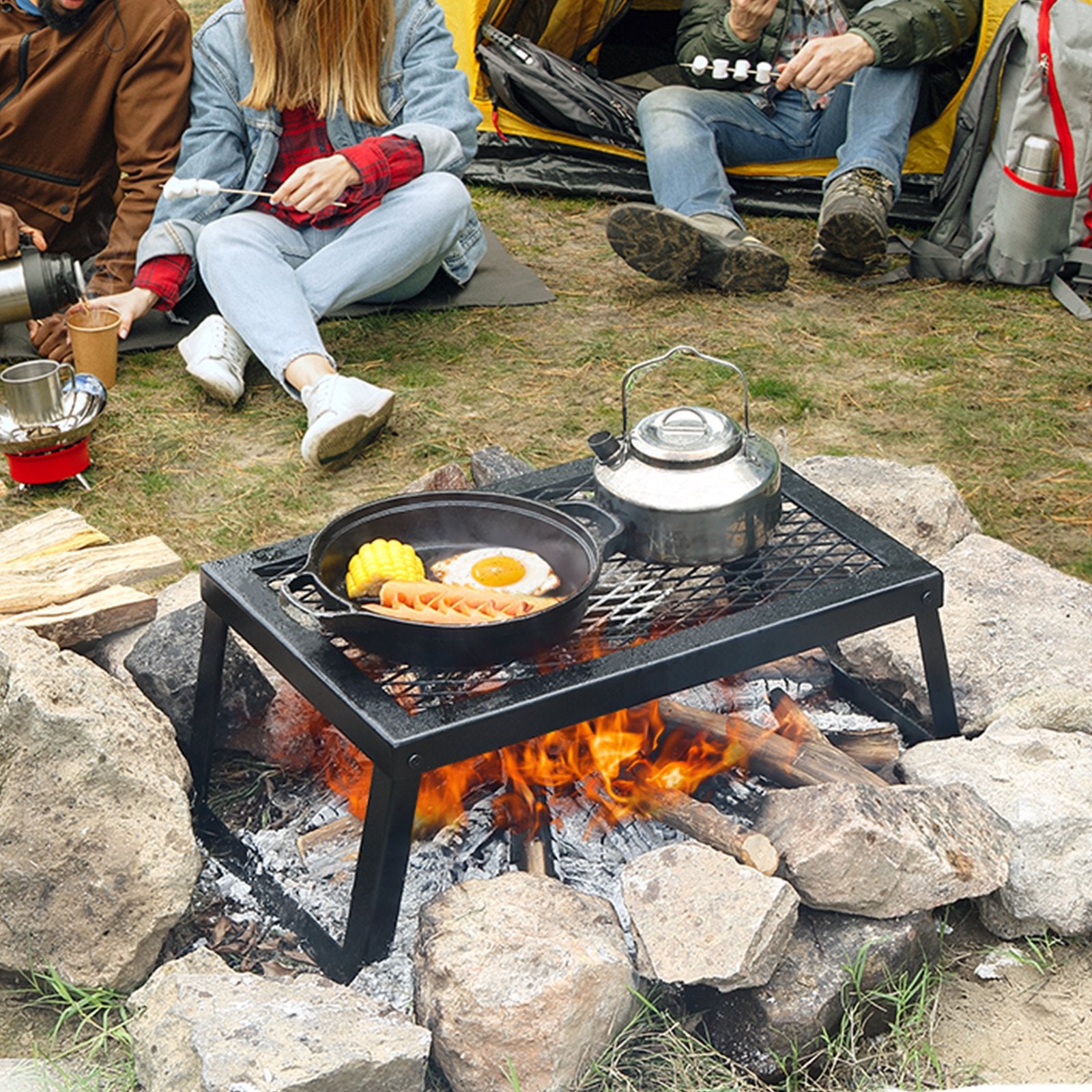 VEVOR Folding Campfire Grill Portable Camping Fire Pit Steel Outdoor BBQ Picnic