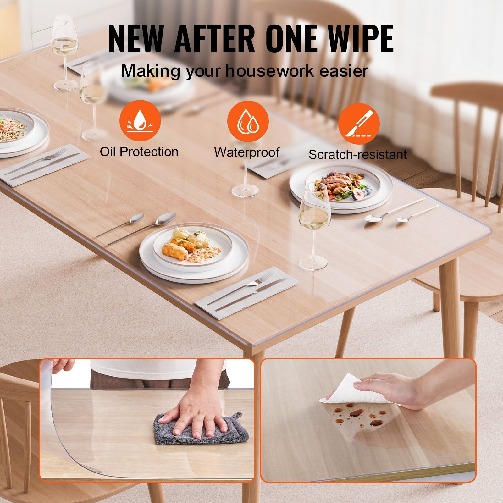 VEVOR Plastic Table Cover, 40 x 60 Inch 2.0 mm Thick Clear Table Protector, Rectangle PVC Desk Mat, Waterproof & Easy Cleaning Desk Pad Tablecloth, for Office Dresser Dining Room Table Night Stand
