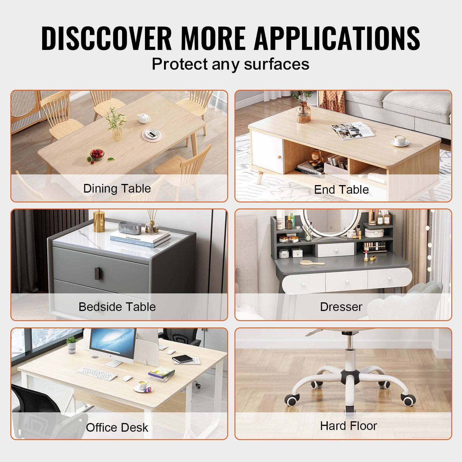 VEVOR Plastic Table Cover, 48 x 48 Inch 1.5 mm Thick Clear Table Protector, Square PVC Desk Mat, Waterproof & Easy Cleaning Desk Pad Tablecloth, for Office Dresser Dining Room Table Night Stand