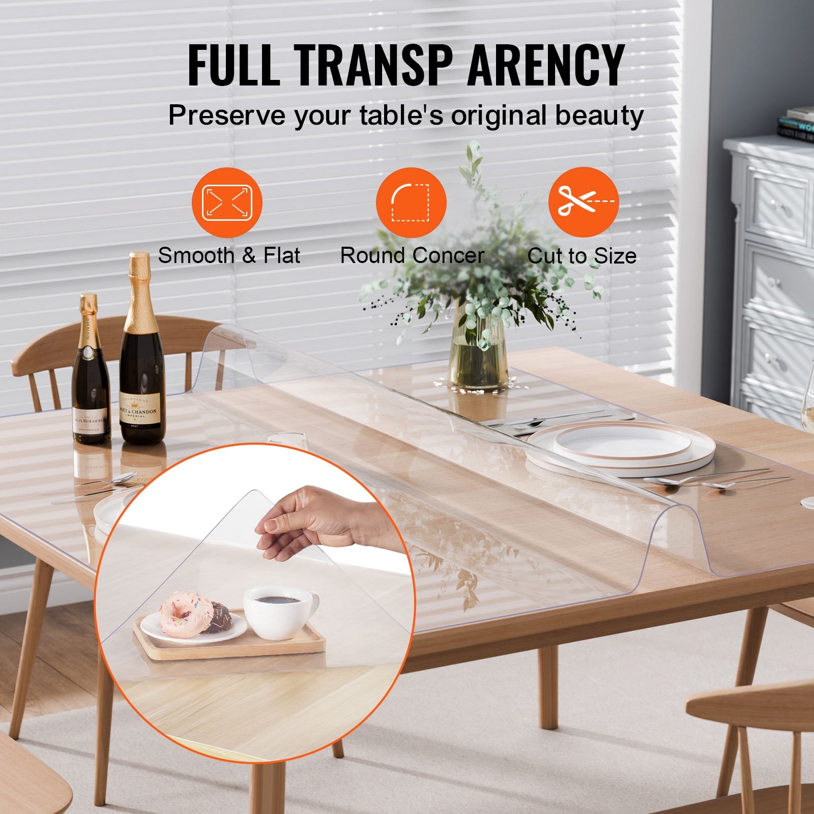 VEVOR Plastic Table Cover, 54 x 54 Inch 2.0 mm Thick Clear Table Protector, Square PVC Desk Mat, Waterproof & Easy Cleaning Desk Pad Tablecloth, for Office Dresser Dining Room Table Night Stand