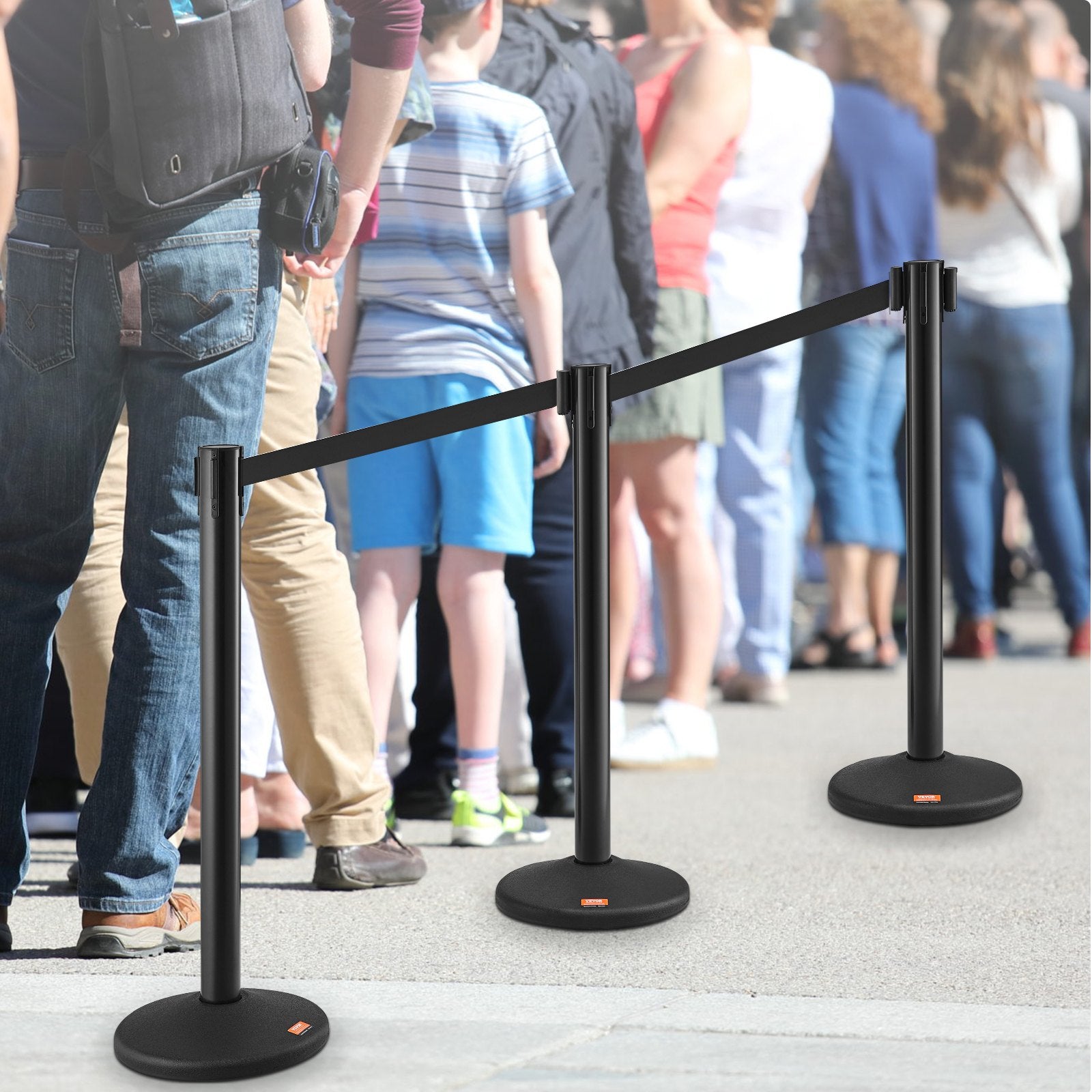 VEVOR Crowd Control Stanchions, 6-Pack Crowd Control Barriers with 3PCS 6.5FT Black Retractable Belts, Plastic Stanchion Queue Post, Belt Barriers Line Divider Stanchion Set for Airport, Exhibition