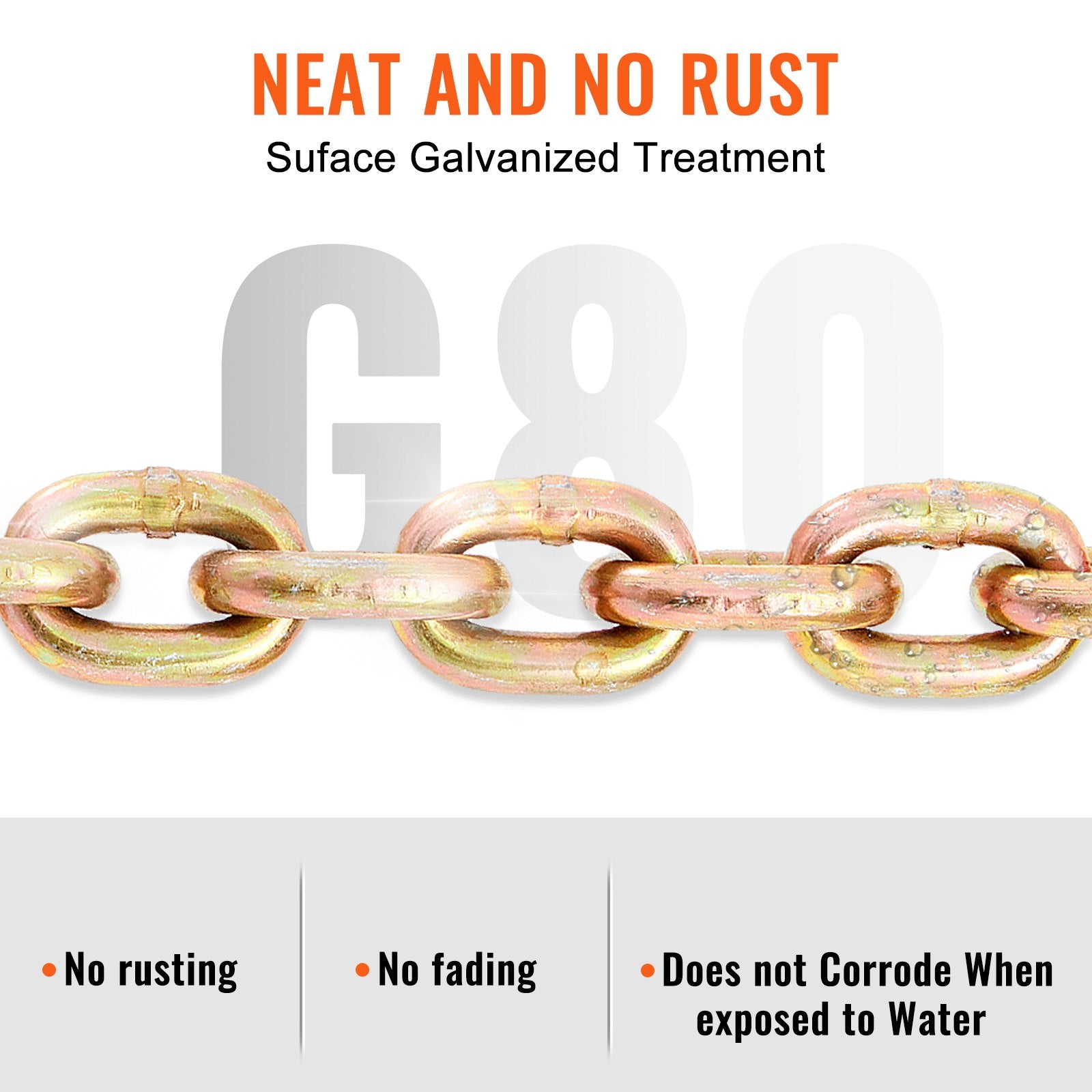 VEVOR Transport Binder Chain, 2222 kg Working Load Limit, G80 Tow Chain Tie Down with Grab Hooks, DOT Certified, Galvanized Coating Manganese Steel for Dock Factory Construction Site