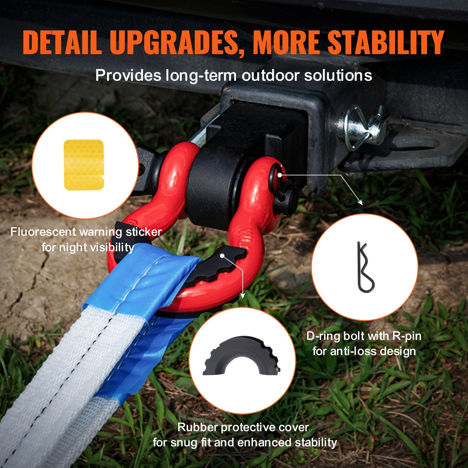 VEVOR Shackle Hitch Receiver, Fits 50 mm Receivers, 24 Tons Breaking Strength, D Ring Shackle with Trailer Hitch Lock Pin, Heavy Duty Towing Accessories for Trucks, Jeeps, Off-Road Vehicle Recovery