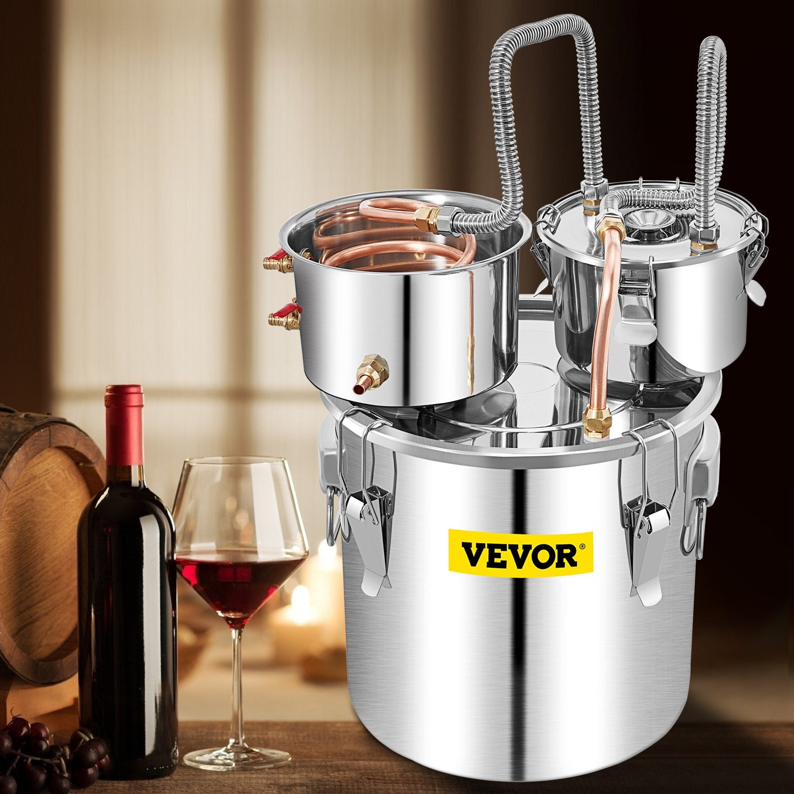 VEVOR Moonshine Still Water Alcohol Distiller 50L w/Thumper Keg & Water Pump