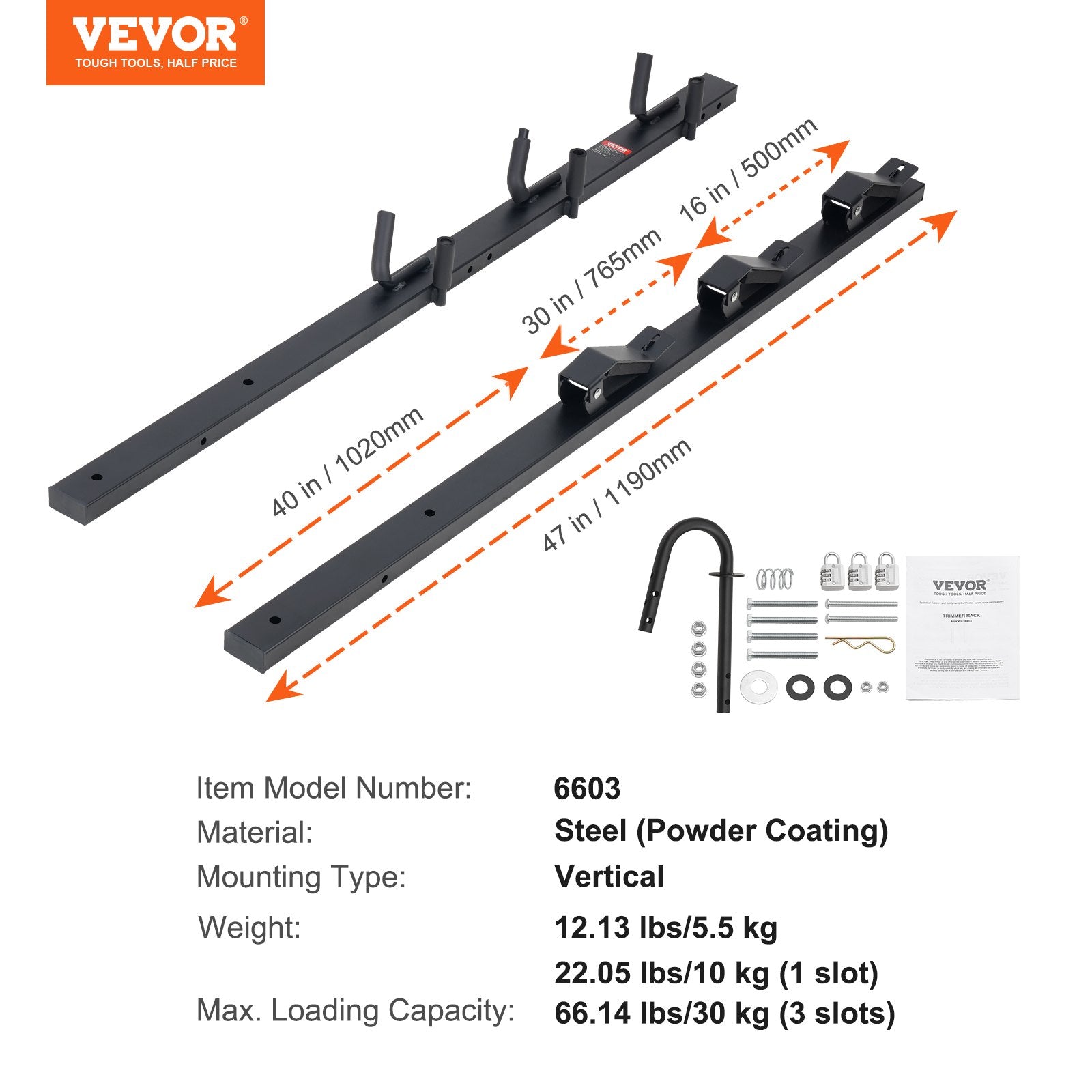 VEVOR Trimmer Rack, 3 Place Weeder Trimmer Rack, Locking Trim Holder Landscape Trailer Rack Carrier Mount on Open Pickup/Trailer Enclosed Trailers, Pair