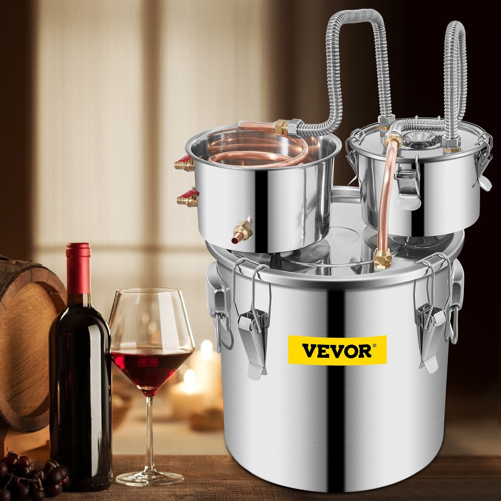 Vevor 30L 8Gal Alcohol Distiller Water Spirit Boiler Home Brew Copper Alcohol Still