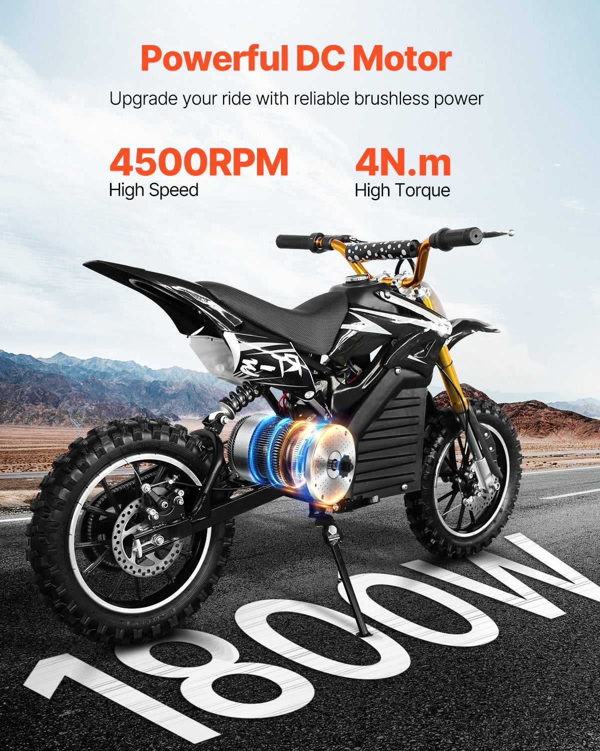 VEVOR 1800W Electric Brushless DC Motor Kit - 48V 4500rpm Motor with Upgraded Speed Controller, Foot Pedal and Throttle Grip Kit for Go Karts E-Bike Motorcycle Scooter
