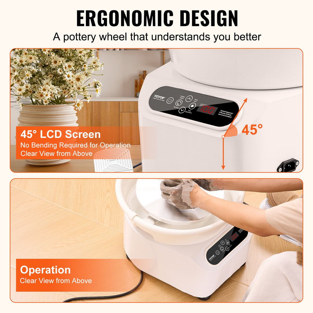 VEVOR Pottery Wheel, 11 inch Pottery Forming Machine, 450W Electric Wheel for Pottery with Foot Pedal and LCD Touch Screen, Direct Drive Ceramic Wheel with Shaping Tools for DIY Art Craft, White