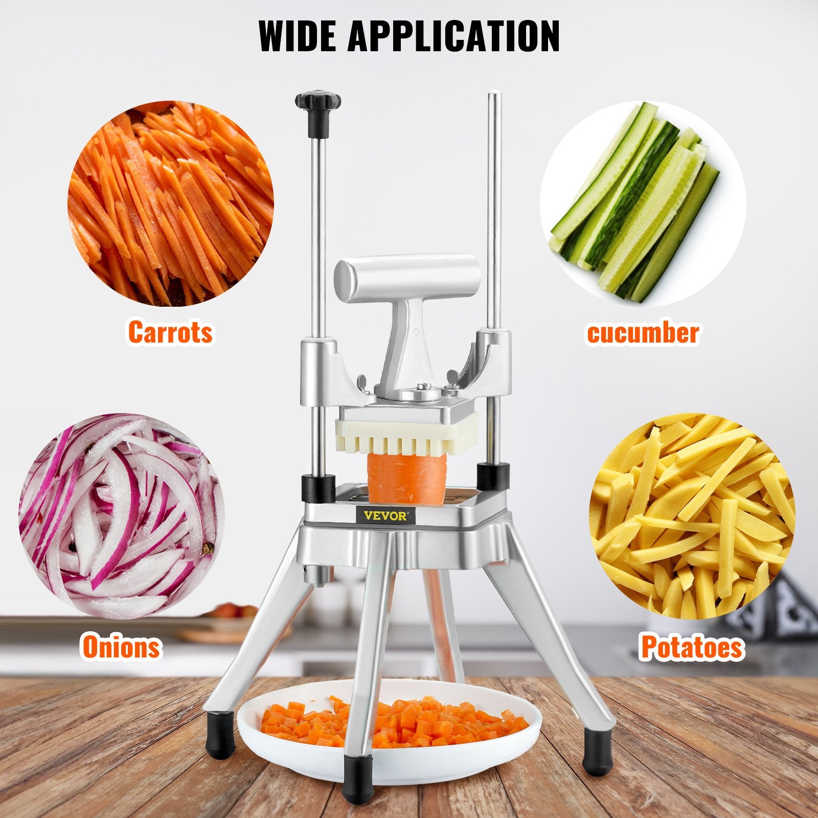 VEVOR Commercial Vegetable Fruit Chopper 1/4" Blade Heavy Duty Professional Food Dicer Kattex French Fry Cutter Onion Slicer Stainless Steel for Tomato Peppers Potato Mushroom