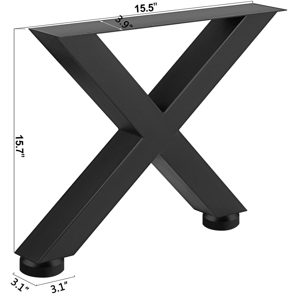 VEVOR Set of 2 Steel Table Legs, 16'Height 15'Wide Dining Table Legs, Heavy Duty 3.1" Square Box Section X Frame Table Legs, 16x15x3.1 Inch Black Color Industrial Country Style Metal Dining Legs