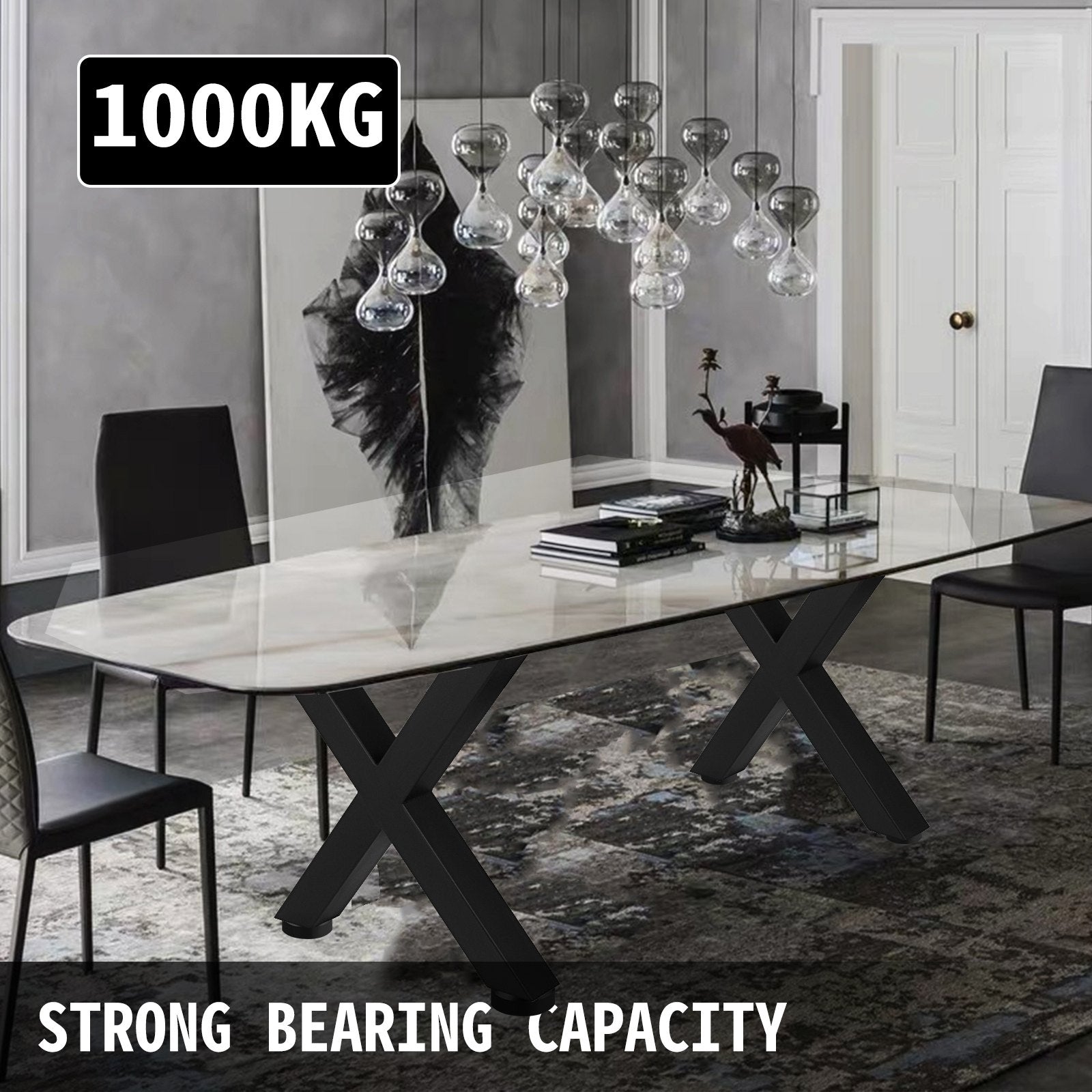 VEVOR Set of 2 Steel Table Legs, 72cm Height 79cm Wide Dining Table Legs, Heavy Duty 7.9cm Square Box Section X Frame Table Legs,72x79x7.9 cm Black Color Industrial Country Style Metal Dining Leg