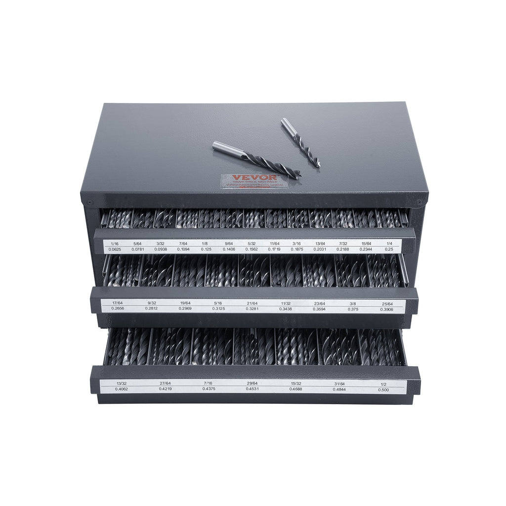 VEVOR Drill Bit Dispenser Cabinet, Three-Drawer Drill Bit Organizer Cabinet for 1/16" to 1/2", Steel Drill Dispenser Organizer Cabinet with Labels, Stackable Drill Dispenser for Drill Bit Storage