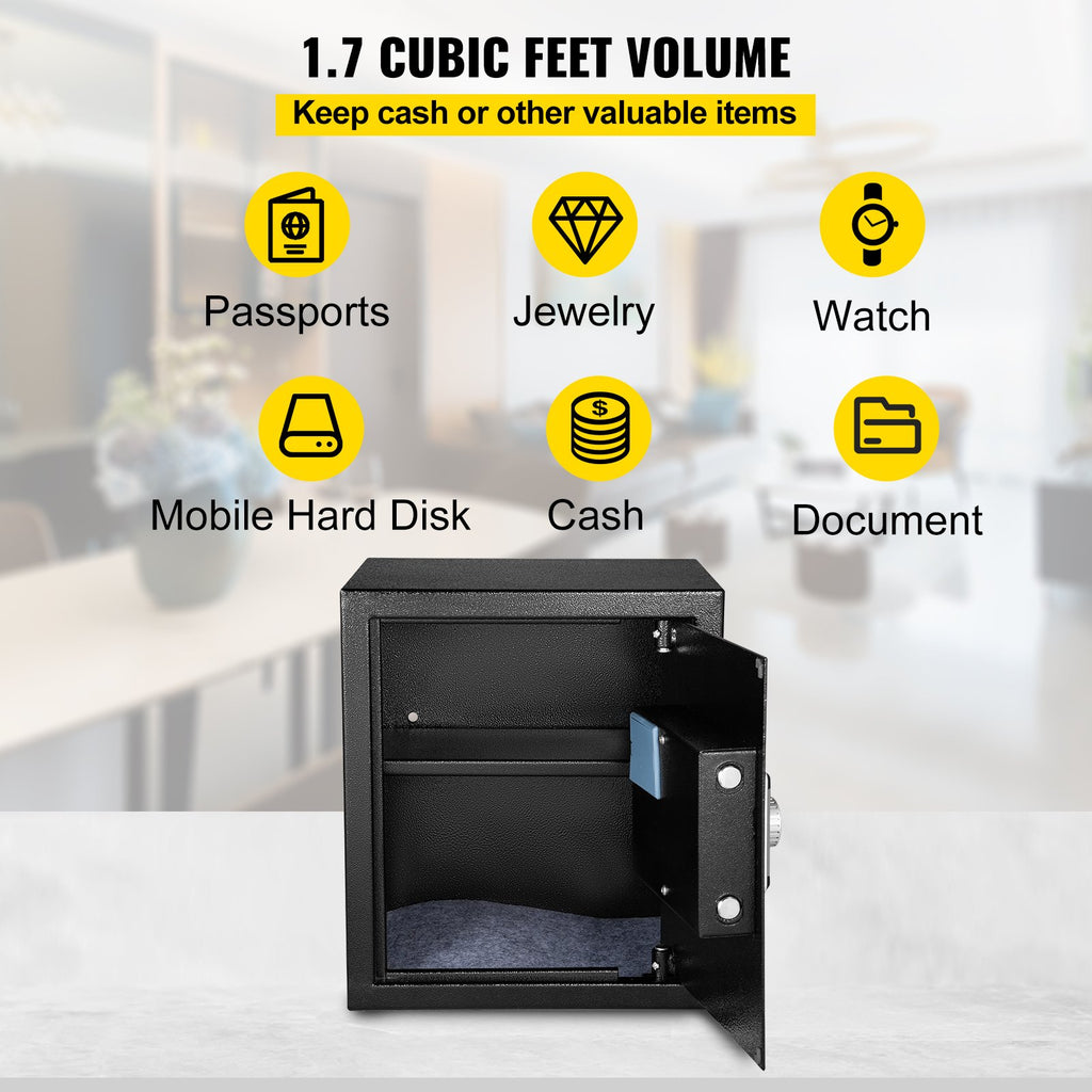 VEVOR Safe Box, 1.7 CU.FT Fingerprint Safe Box for Money with 2 Keys & Digital Keypad, Q235 Steel Safe Box for Storing Cash, Jewelry, Pistols, Documents, Watches in Home & Office & Hotel
