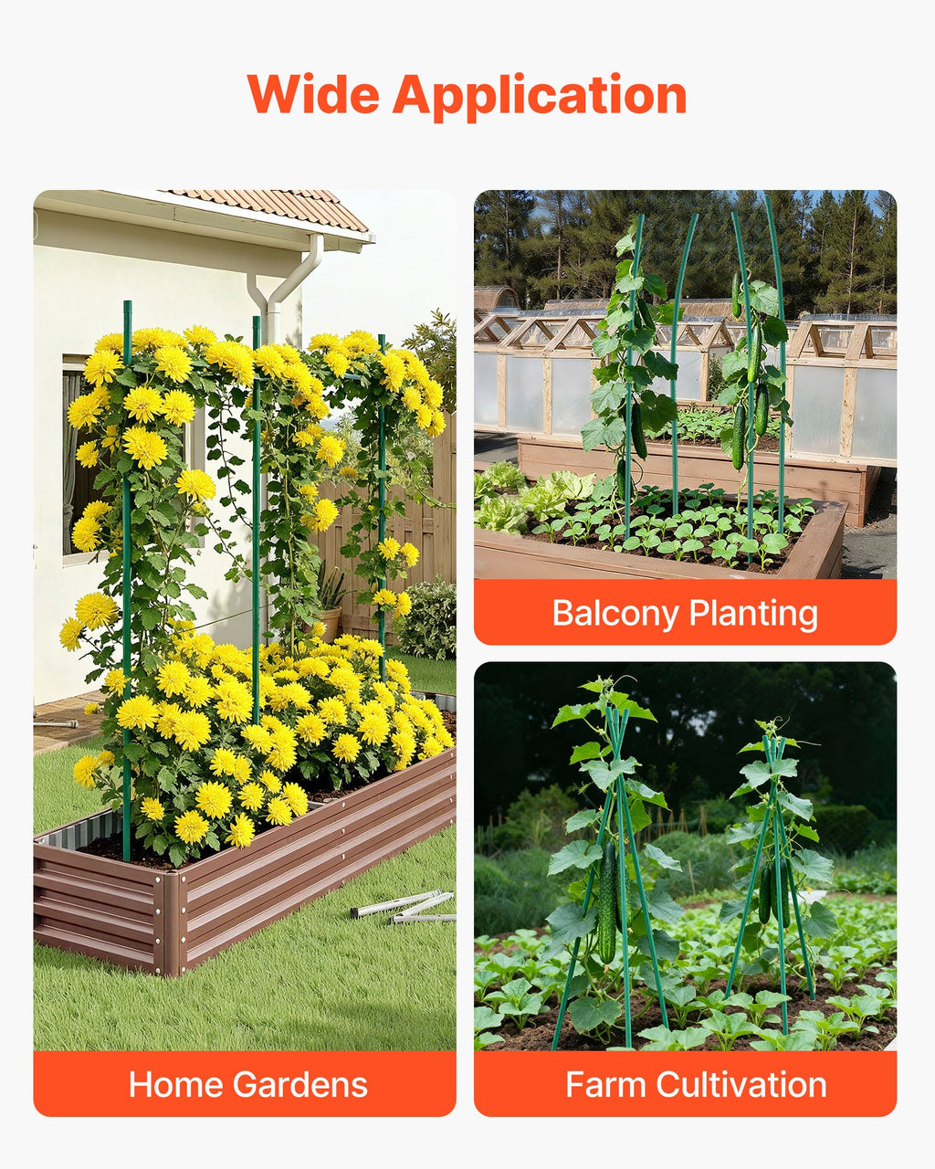 VEVOR Garden Stakes, 50 Pack, 1455 mm, Plastic Coated Metal Tomato Stakes, Garden Sticks for Plants Support, with Pointed End and Non-Slip Bumps for Growing Climbing Plants, Outdoor Vegetables