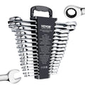 VEVOR Combination Wrench Set, 16-Piece Ratcheting Wrench Set with Organizer Rack, Cr-V Steel Wrench Set Metric 8 mm to 24 mm, Ideal for General Household, Garage, Workshop, Auto Repairs, Emergency
