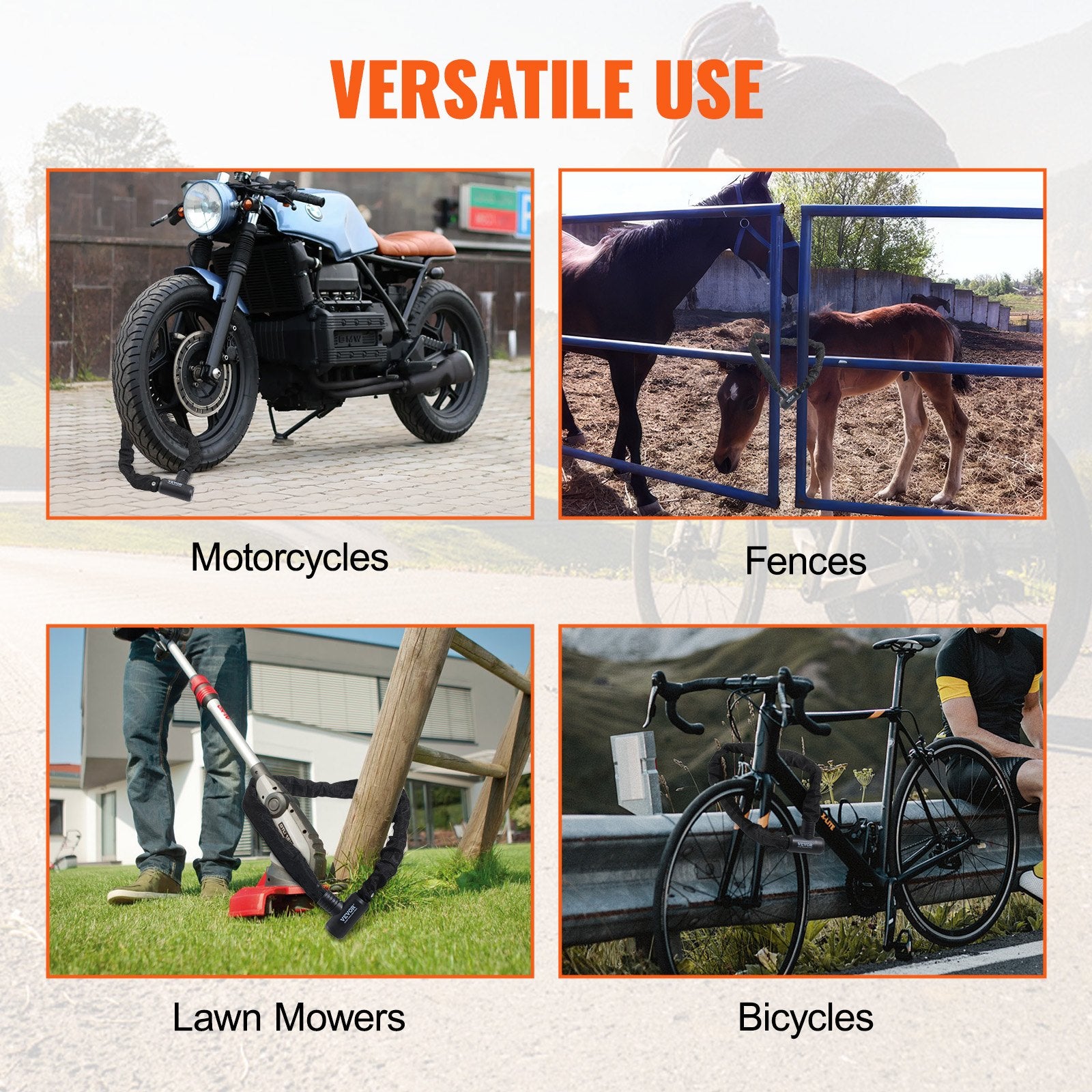 VEVOR Bike Chain Lock, 3.94 Ft Combination Bicycle Chain Lock with 4 Keys, Heavy Duty Anti-Theft High Security Bike Locks, Perfect for Bike, Motorcycle, Scooter, Bicycle, Door, Fence or Gate, 8mm