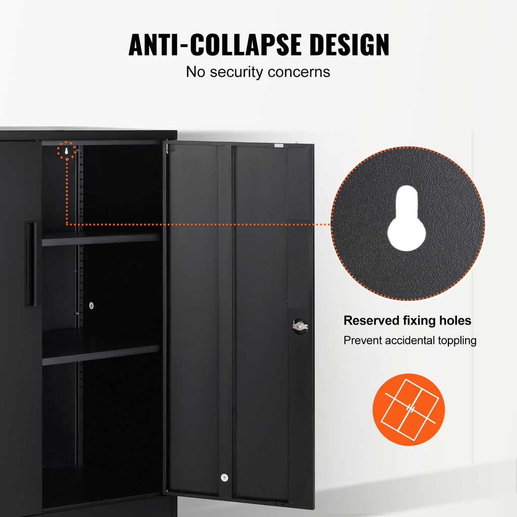 VEVOR Metal Storage Cabinet w/ 3 Keys 2 Adjustable Shelves & Magnetic Door Black