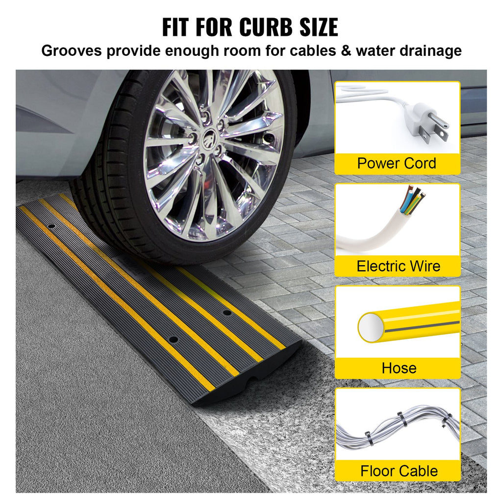 VEVOR Curb Ramp, 6.5 cm Rise Rubber Driveway Ramps, Heavy Duty 15 tons Weight Capacity Threshold Ramp, Curbside Bridge Ramps for Loading Dock Garage Sidewalk, Expandable Full Ramp Set