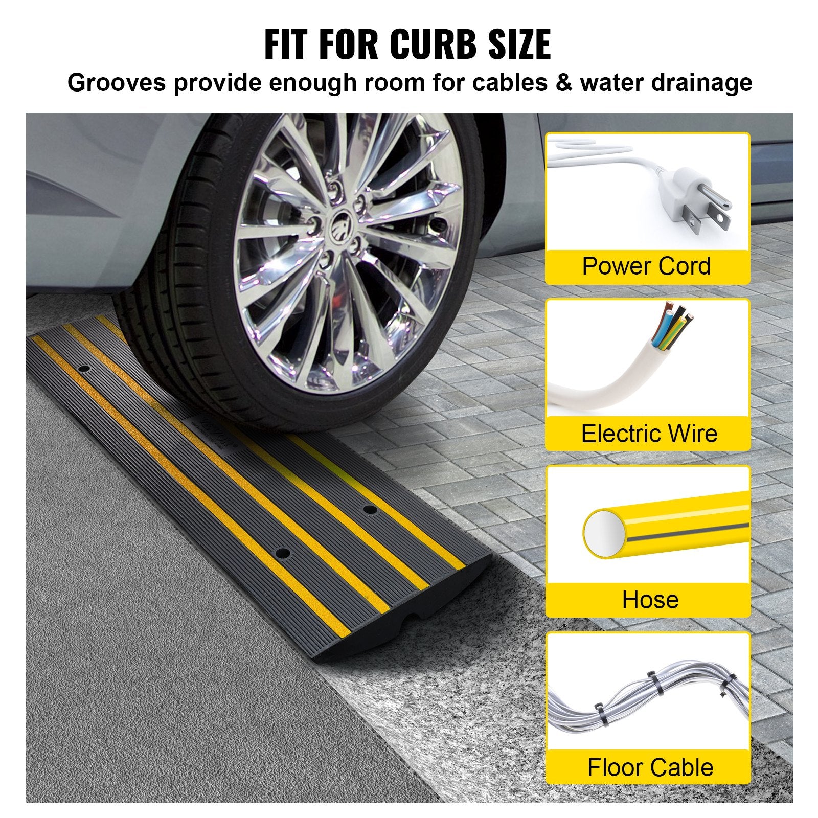 VEVOR Curb Ramp, 6.5 cm Rise Rubber Driveway Ramps, Heavy Duty 15 tons Weight Capacity Threshold Ramp, Curbside Bridge Ramps for Loading Dock Garage Sidewalk, Expandable Full Ramp Set