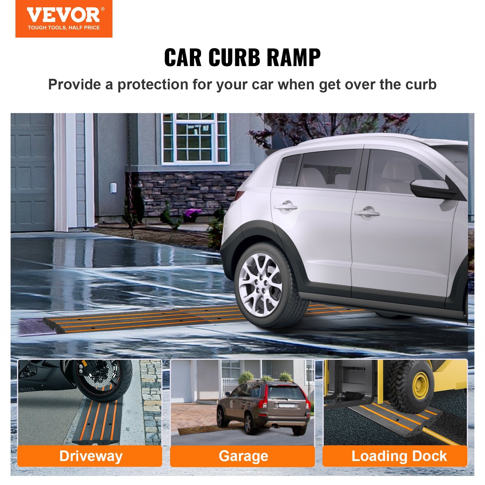 VEVOR Curb Ramp, 2 Pack, 6.5 cm Rise, Rubber Driveway Ramps, Heavy Duty 15 tons Weight Capacity Threshold Ramp, Curbside Bridge Ramps for Loading Dock Garage Sidewalk, Expandable Full Ramp Set