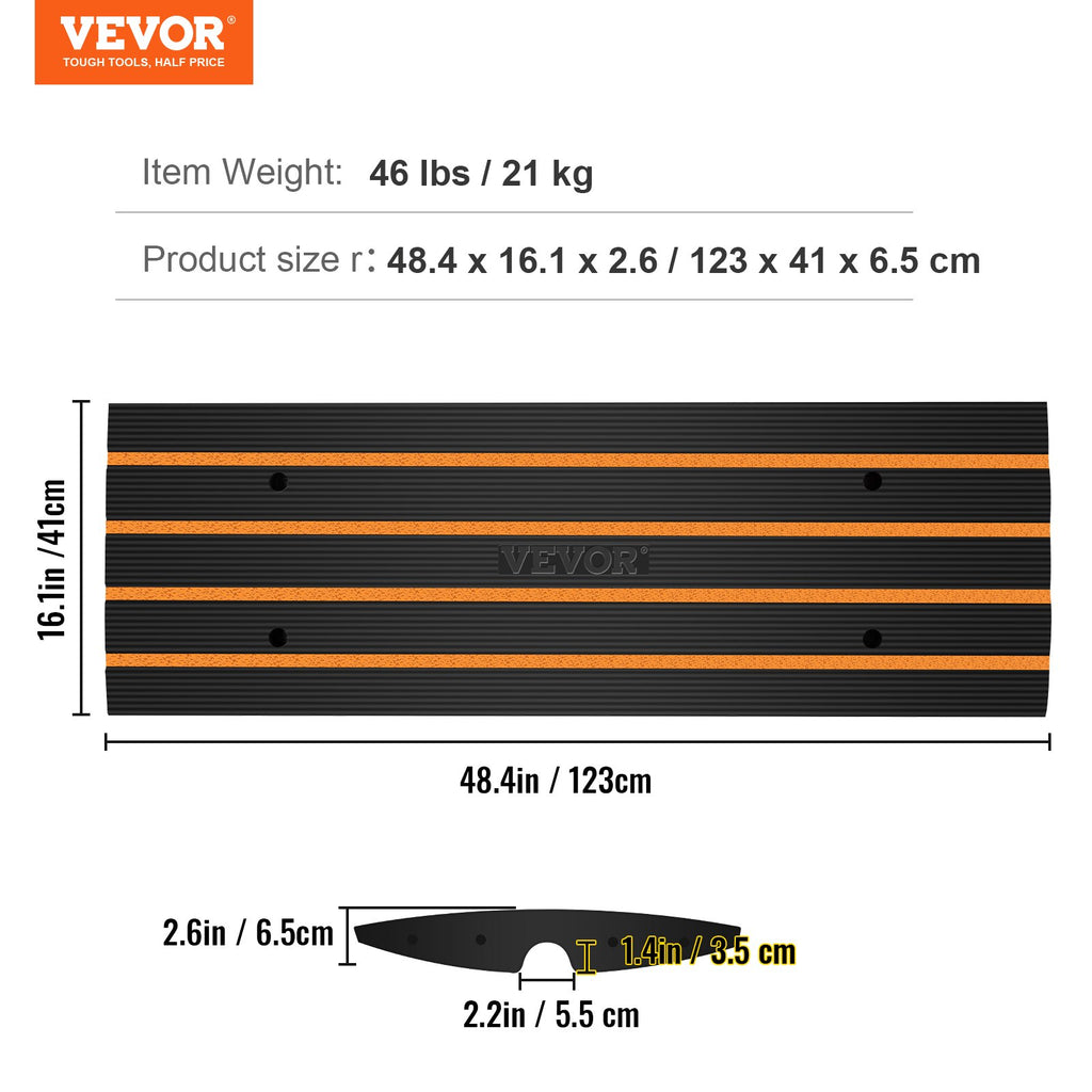 VEVOR Curb Ramp, 2 Pack, 6.5 cm Rise, Rubber Driveway Ramps, Heavy Duty 15 tons Weight Capacity Threshold Ramp, Curbside Bridge Ramps for Loading Dock Garage Sidewalk, Expandable Full Ramp Set