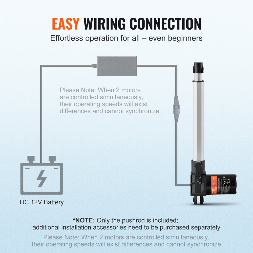 VEVOR Linear Actuator 12V, 10 Inch Heavy Duty 1320lbs/6000N Linear Actuator, 0.19"/s Linear Motion Actuator with Mounting Bracket & IP44 Protection for Electric Door Industrial Machinery Vessels Cargo