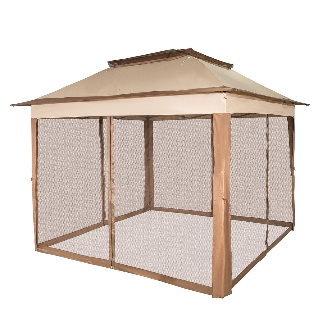 VEVOR Outdoor Canopy Gazebo Tent, Portable Canopy Shelter with 11\'x11\' Large Shade Space for Party, Backyard, Patio Lawn and Garden, 4 Sandbags, Carrying Bag and Netting Included, Brown