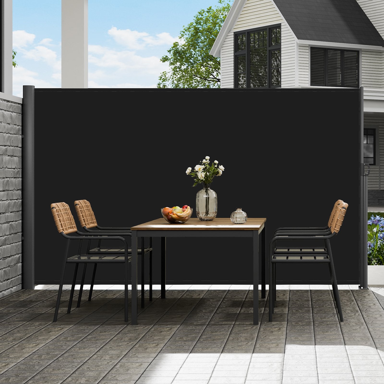 VEVOR Retractable Side Awning, 160X300cm Aluminum Outdoor Privacy Screen, 280g Polyester Water-proof Retractable Patio Screen, UV 30+ Room Divider Wind Screen for Patio, Backyard, Balcony, Black