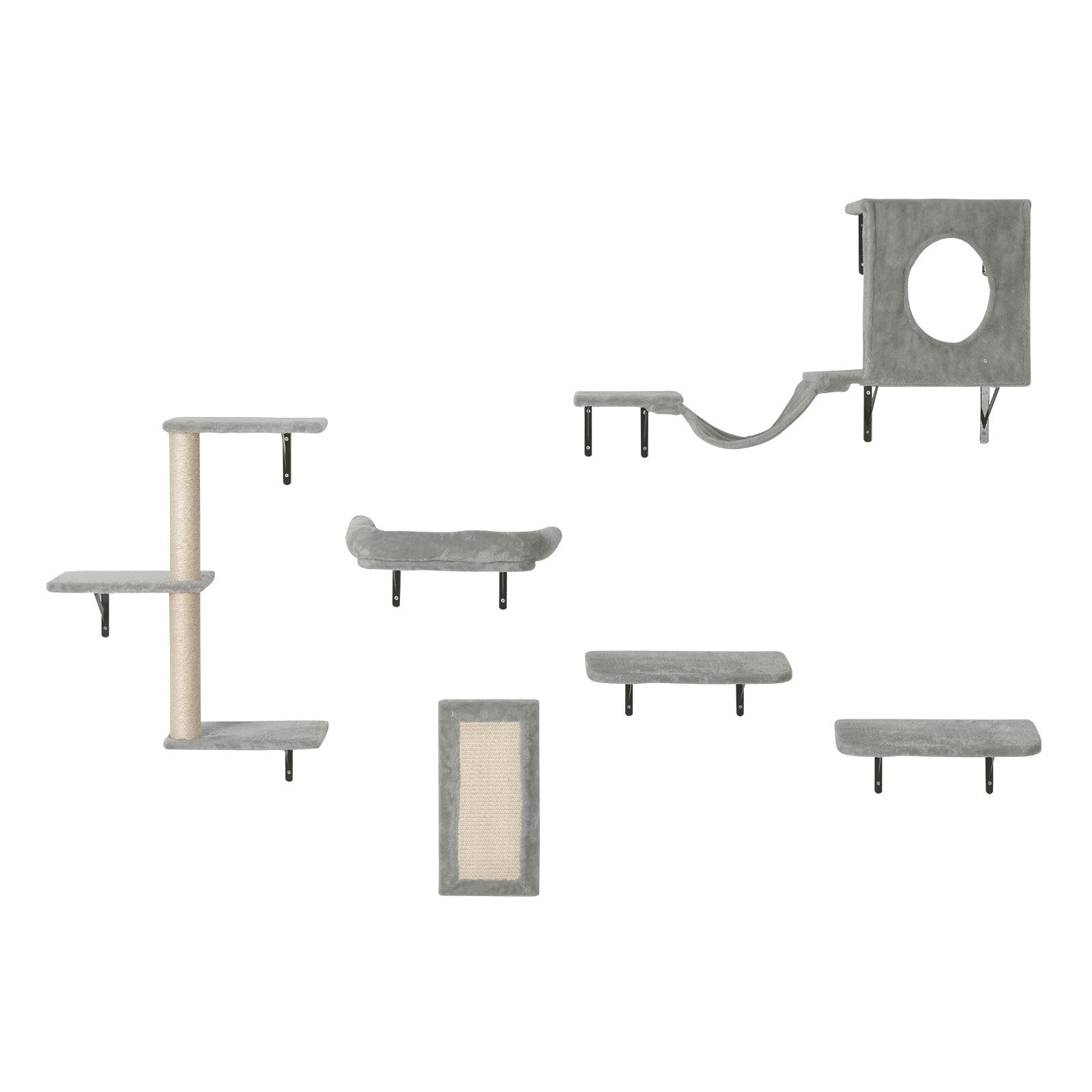 VEVOR Wall Mounted Cat Shelves, Cat Wall Shelves and Perches with Jumping Boards, Hammock, Sofa, Cat Tree & Cat Grip, Cat Furniture and Shelves up to 40 lbs for Sleeping, Playing, Climbing, Set of 6