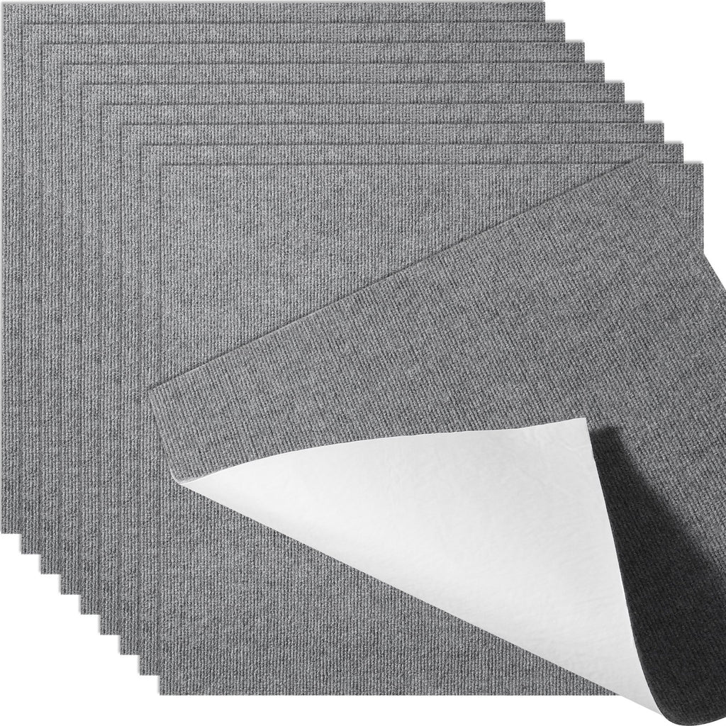 VEVOR Carpet Tiles Peel and Stick, Squares Self Adhesive Carpet Floor Tile, Soft Padded Carpet Tiles, Easy Install DIY for Bedroom Living Room Indoor Outdoor (9Tiles, Light Gray)